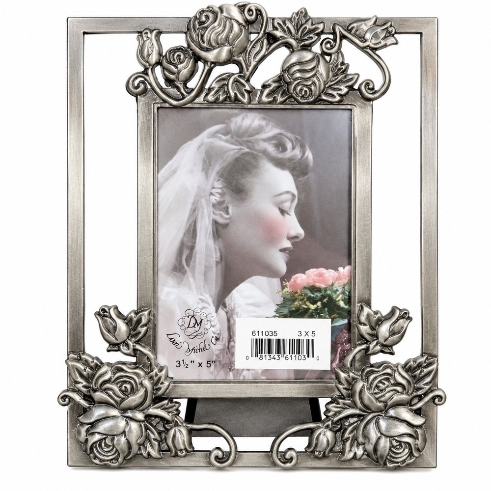 Ornate Pewter Rose Picture Frame Dark romance Victorian